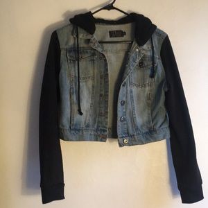 Crop jean sweatshirt jacket